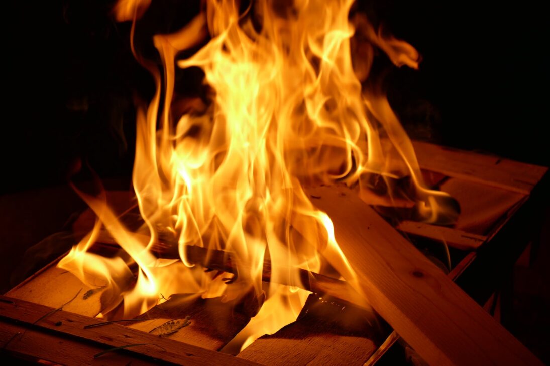 close up of wood burning