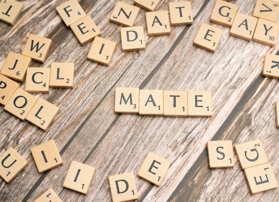 the word mate spelled out in scrabble letters